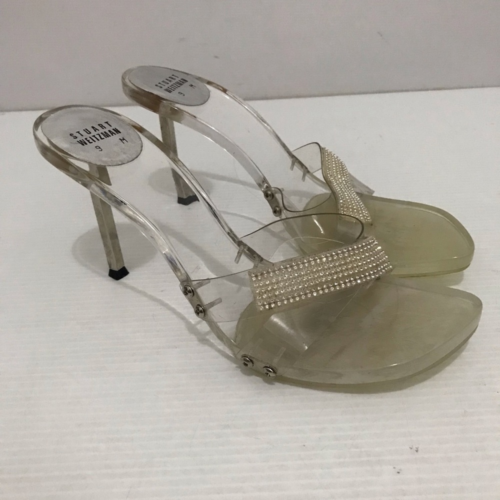 Stuart Weitzman Women's Clear Heel and Crystal Size 9M